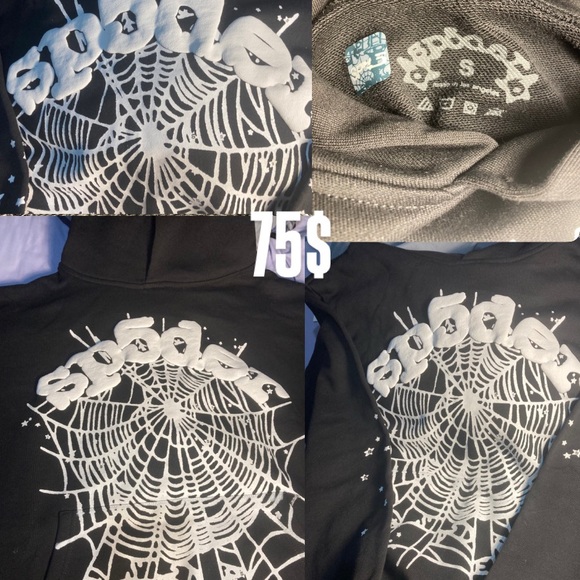 Black V-Neck Sweater with Spider Web Design - Picture 1 of 2
